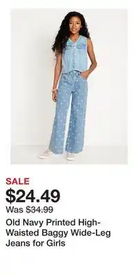 Old Navy Old Navy Printed High-Waisted Baggy Wide-Leg Jeans for Girls offer