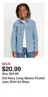 Old Navy Old Navy Long-Sleeve Pocket Jean Shirt for Boys offer