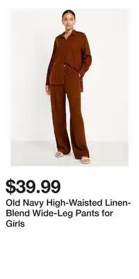 Old Navy Old Navy High-Waisted Linen-Blend Wide-Leg Pants for Girls offer