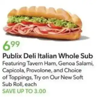 Publix Publix Deli Italian Whole Sub offer