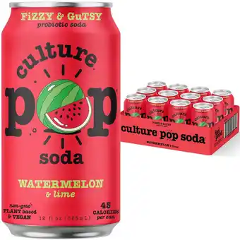 Walmart Culture Pop Soda Sparkling Probiotic Drink, Watermelon, 12 Pack, 12 Fl Oz Cans offer