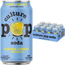 Walmart Culture Pop Soda Sparkling Probiotic Drink, Ginger Lemon, 12 Pack, 12 Fl Oz Cans offer