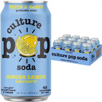 Walmart Culture Pop Soda Sparkling Probiotic Drink, Ginger Lemon, 12 Pack, 12 Fl Oz Cans offer