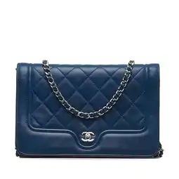 Walmart Pre-Owned Authenticated Chanel Crossbody Bag Lambskin Leather Blue Women (Good) offer