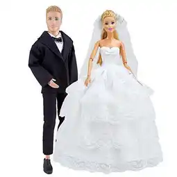 Walmart E-TING Beautiful Gown Bride Dress Clothes with Veil and Groom Business Suit for Boy Girl Dolls offer