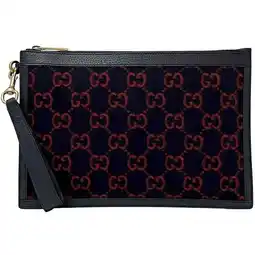 Walmart Pre-Owned Gucci clutch bag ec-21864 navy red 597627 with strap wool leather 562600... (Good) offer