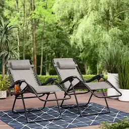 Walmart Mainstays Reclining Zero-Gravity Sling Outdoor Chair with Cup Holders, 2 Pack-Gray offer