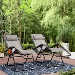 Walmart Mainstays Reclining Zero-Gravity Sling Outdoor Chair with Cup Holders, 2 Pack-Gray offer