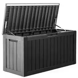 Walmart 80 Gallon Black Resin Wood Look Outdoor Storage Deck Box with Lockable Lid offer