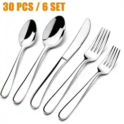 Walmart 30 Pieces Silverware Set with Serving Set, Stainless Steel Modern Flatware, Service for 6 offer