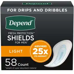 Walmart Depend Shield Incontinence Pads for Men Bladder Control Pads, Light, 58 Count offer