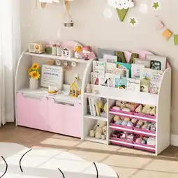 Walmart Hiphuta Kids Bookcase with 6 Bins & 2 Removable Drawers, Bookshelf with Toy Storage, White Pink offer