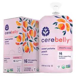 Walmart Cerebelly Organic Stage 2 Baby Food, Sweet Potato Peach Mango, 4 oz Puree (6 Pack) offer