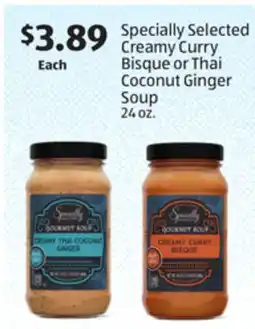 Aldi Specially Selected Creamy Curry Bisque or Thai Coconut Ginger Soup offer