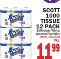 Bravo Supermarkets SCOTT 1000 TISSUE 12 PACK offer