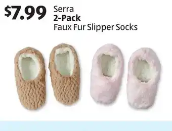 Aldi Serra 2-Pack Faux Fur Slipper Socks offer