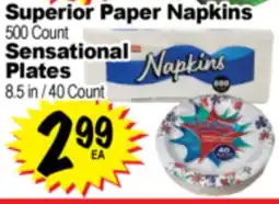 Superior Grocers Superior Paper Napkins 500 Count Sensational Plates 8.5 in / 40 Count offer