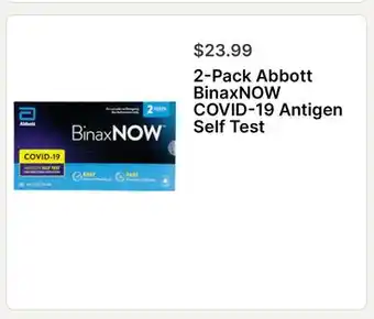 Walgreens 2-Pack Abbott BinaxNOW COVID-19 Antigen Self Test offer