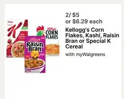 Walgreens Kellogg's Corn Flakes, Kashi, Raisin Bran or Special K Cereal offer