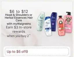 Walgreens Head & Shoulders or Herbal Essences Hair Care offer