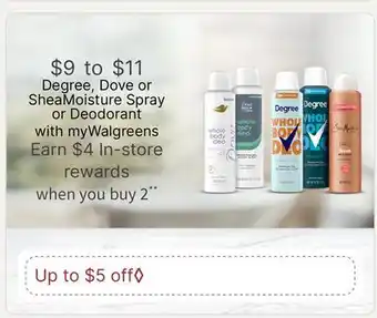 Walgreens Degree, Dove or SheaMoisture Spray or Deodorant offer