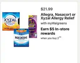 Walgreens Allegra, Nasacort or Xyzal Allergy Relief offer