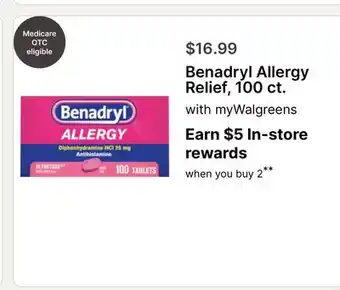 Walgreens Benadryl Allergy Relief, 100 ct offer