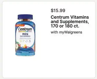 Walgreens Centrum Vitamins and Supplements, 170 or 180 ct offer