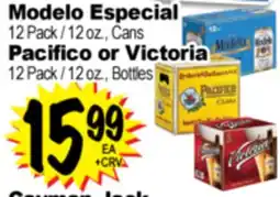 Superior Grocers Modelo Especial 12 Pack / 12 oz., Cans Pacifico or Victoria 12 Pack / 12 oz., Bottles offer