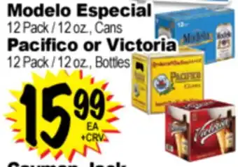 Superior Grocers Modelo Especial 12 Pack / 12 oz., Cans Pacifico or Victoria 12 Pack / 12 oz., Bottles offer