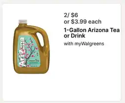 Walgreens 1-Gallon Arizona Tea or Drink offer