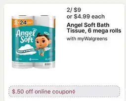 Walgreens Angel Soft Bath Tissue, 6 mega rolls offer