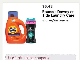 Walgreens Bounce, Downy or Tide Laundry Care offer