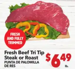 Vallarta Supermarkets Fresh Beef Tri Tip Steak or Roast/PUNTA DE PALOMILLA DE RES offer