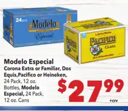 Vallarta Supermarkets Modelo Especial Corona Extra or Familiar, Dos Equis, Pacifico or Heineken offer