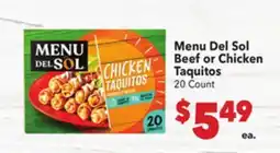 Vallarta Supermarkets Menu Del Sol Beef or Chicken Taquitos offer