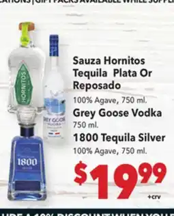 Vallarta Supermarkets Sauza Hornitos Tequila Plata Or Reposado offer