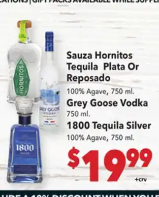 Vallarta Supermarkets Sauza Hornitos Tequila Plata Or Reposado offer