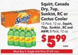 Vallarta Supermarkets Squirt, Canada Dry, 7up, Sunkist, RC or Cactus Cooler | A&W offer