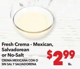 Vallarta Supermarkets Fresh Crema-Mexican, Salvadorean or No-Salt / CREMA MEXICANA CON O SIN SAL Y SALVADORENA offer