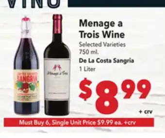 Vallarta Supermarkets Menage a Trois Wine offer