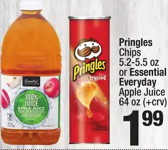 Super King Markets Pringles Chips 5.2-5.5 oz or Essential Everyday Apple Juice 64 oz offer