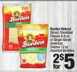 Super King Markets Borden Natural Sliced, Shredded Cheese 6-8 oz or Single Sliced American Cheese 12 oz offer