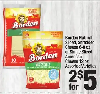 Super King Markets Borden Natural Sliced, Shredded Cheese 6-8 oz or Single Sliced American Cheese 12 oz offer