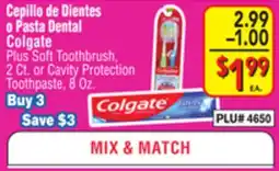 El Super Colgate Plus Soft Toothbrush 2 Ct. or Cavity Protection Toothpaste. 8 Oz offer