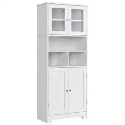 Walmart Homfa 58'' Tall Bathroom Cabinet with Doors and Shelves, Kitchen Hutch Linen Cabinet, White offer