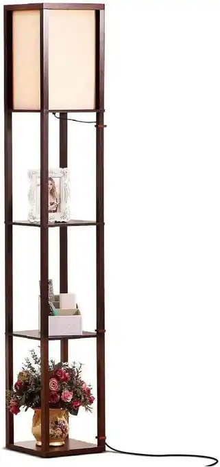 Walmart Brightech Maxwell Standing Tower Floor Lamp w/ Shelves & LED Bulb, Havana Brown offer