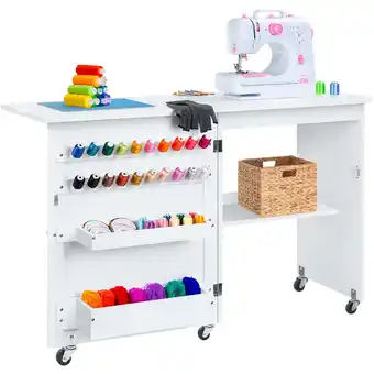 Walmart Best Choice Products Sewing Machine Table & Desk w/ Craft Storage and Trays - White offer