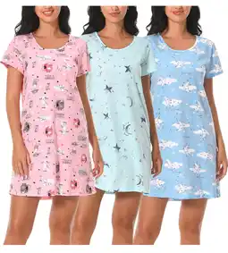 Walmart PinkBeautiM 3 Pack Nightgowns for Women Cotton Casual Sleepshirts Short Sleeve Soft Sleepwear offer