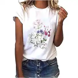 Walmart Ruimatai Summer Women Shirt Clearance Women's Fashion Floral Print Female Round Neck Loose T-Shirt offer